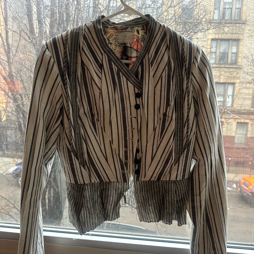 Gary Graham fem/punk Striped Button-Up tailored jacket with Floral lining - Picture 3 of 14